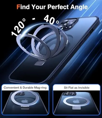 Chicfun 3'ü 1 arada [Magnit+Oyoq tirgak+Halka ushlagich] iPhone 12 Pro Max uchun G'ilof Stend Halka Uslagich MagSafe bilan mos, Harbiy zarbga chidamli himoya Matli iPhone 12 Pro Max Telefon G'ilof Oyoq tirgak Qopqoq - 3