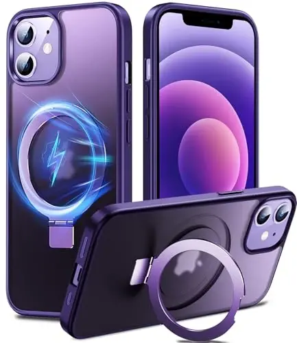 Chicfun 3-in-1 [Magnetic+Kickstand+Ring Holder] for iPhone 12/12 Pro Case Stand Ring Holder Compatible with MagSafe, Military Shockproof Protective iPhone 12/12 Pro Phone Case Kickstand Cover Purple - 1
