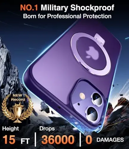 Chicfun 3-in-1 [Magnetic+Kickstand+Ring Holder] for iPhone 12/12 Pro Case Stand Ring Holder Compatible with MagSafe, Military Shockproof Protective iPhone 12/12 Pro Phone Case Kickstand Cover Purple - 5