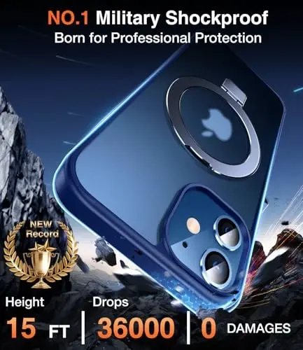 Chicfun 3-in-1 [Magnetic+Kickstand+Ring Holder] for iPhone 12/12 Pro Case Stand Ring Holder Compatible with MagSafe, Military Shockproof Protective iPhone 12/12 Pro Phone Case Kickstand Cover Blue - 5