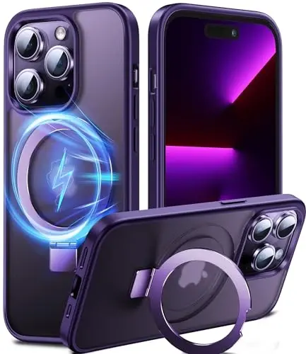 Chicfun 3-in-1 [Magnetic+Kickstand+Ring Holder] for iPhone 14 Pro Case with Magnetic Stand Ring Compatible with MagSafe Phone Case iPhone 14 Pro Military Shockproof Protective Deep Purple - 1
