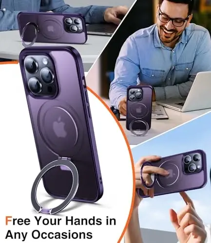 Chicfun 3-in-1 [Magnetic+Kickstand+Ring Holder] for iPhone 14 Pro Case with Magnetic Stand Ring Compatible with MagSafe Phone Case iPhone 14 Pro Military Shockproof Protective Deep Purple - CHICFUN (1)