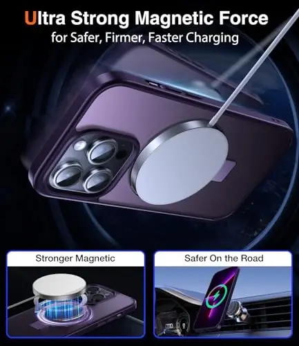 Chicfun 3-in-1 [Magnetic+Kickstand+Ring Holder] for iPhone 14 Pro Case with Magnetic Stand Ring Compatible with MagSafe Phone Case iPhone 14 Pro Military Shockproof Protective Deep Purple - 4
