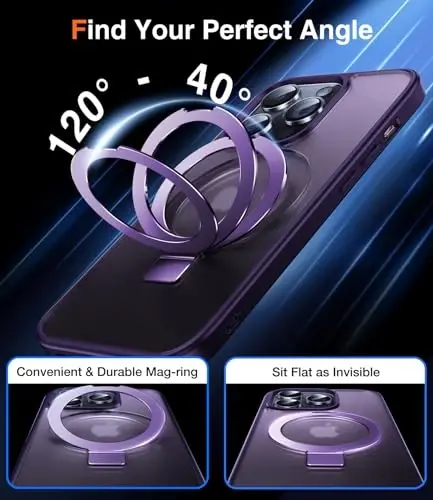 Chicfun 3-in-1 [Magnetic+Kickstand+Ring Holder] for iPhone 14 Pro Case with Magnetic Stand Ring Compatible with MagSafe Phone Case iPhone 14 Pro Military Shockproof Protective Deep Purple - 5