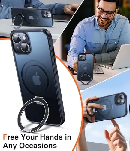 Chicfun 3-in-1 [Magnetic+Kickstand+Ring Holder] for iPhone 15 Case Stand Ring Holder Compatible with MagSafe, Magnetic Military Shockproof Protective iPhone 15 Phone Case Kickstand Cover Black - CHICFUN (1)