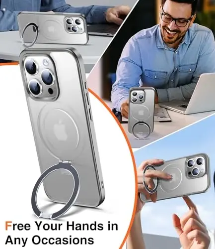 Chicfun 3'ü 1 arada [Manyetik+Ayaklık+Halka Tutucu] iPhone 15 Pro Kılıfı ile Uyumlu Stand Halka Tutucu MagSafe ile Uyumlu, iPhone 15 Pro Telefon Kılıfı için Askeri Darbeye Dayanıklı Ayaklık Kapağı Gri - CHICFUN (1)
