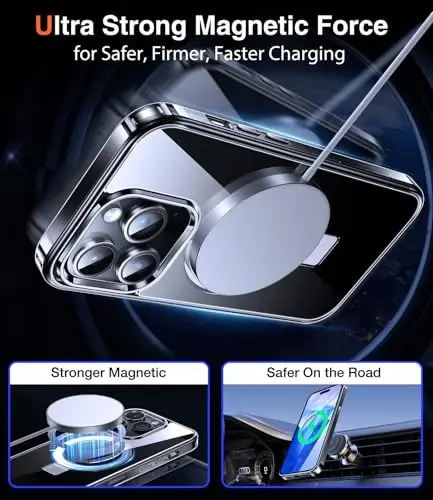 Chicfun 3-in-1 [Magnetic+Kickstand+Ring Holder] for iPhone 15 Pro Case Stand Ring Holder Compatible with MagSafe, Military Shockproof Protective iPhone 15 Pro Phone Case Kickstand Cover Clear - 4