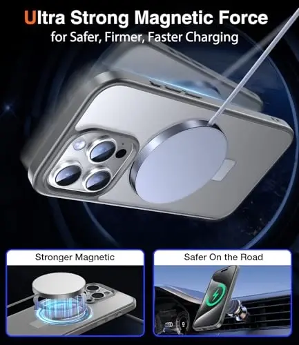 Chicfun 3-in-1 [Magnetic+Kickstand+Ring Holder] for iPhone 15 Pro Max Case Stand Ring Holder Compatible with MagSafe, Military Shockproof Protective Matte iPhone 15 Pro Max Phone Case Kickstand Cover - 4