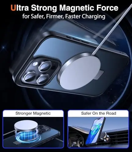 Chicfun 3-in-1 [Magnetic+Kickstand+Ring Holder] for iPhone 15 Pro Max Case Stand Ring Holder Compatible with MagSafe, Military Shockproof Protective Matte iPhone 15 Pro Max Phone Case Kickstand Cover - 4