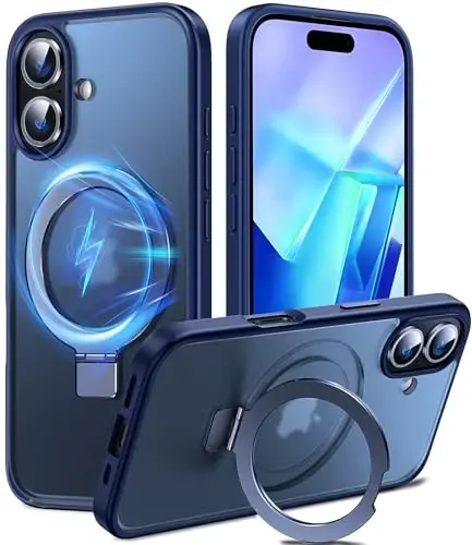 Chicfun 3-in-1 [Magnetic+Kickstand+Ring Holder] for iPhone 16 Case with Stand Ring Holder， Compatible with MagSafe, Military Shockproof Protective Kickstand Phone Case iPhone 16 Cover Blue - 1