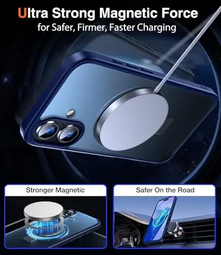 Chicfun 3-in-1 [Magnetic+Kickstand+Ring Holder] for iPhone 16 Case with Stand Ring Holder， Compatible with MagSafe, Military Shockproof Protective Kickstand Phone Case iPhone 16 Cover Blue - 5