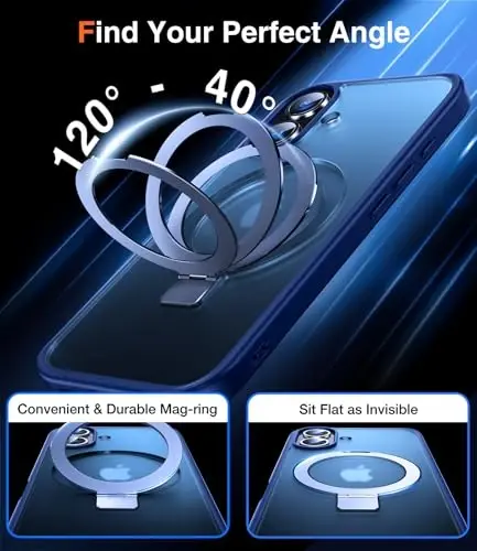 Chicfun 3-in-1 [Magnetic+Kickstand+Ring Holder] for iPhone 16 Case with Stand Ring Holder， Compatible with MagSafe, Military Shockproof Protective Kickstand Phone Case iPhone 16 Cover Blue - 4