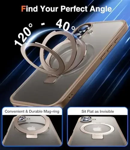 Chicfun 3-in-1 [Magnetic+Kickstand+Ring Holder] for iPhone 16 Case with Stand Ring Holder， Compatible with MagSafe, Military Shockproof Protective Kickstand Phone Case iPhone 16 Cover BronzeDesertTan - 5