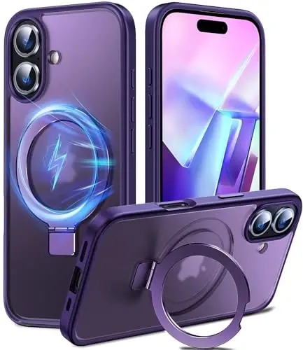 Chicfun 3'ü 1 arada [Manyetik+Ayaklık+Halka Tutucu] iPhone 16 Plus Kılıfı, Stand Halka Tutuculu, MagSafe Uyumlu, Askeri Darbeye Dayanıklı Ayaklıklı Telefon Kılıfı iPhone 16 Plus Kapak Mavi 