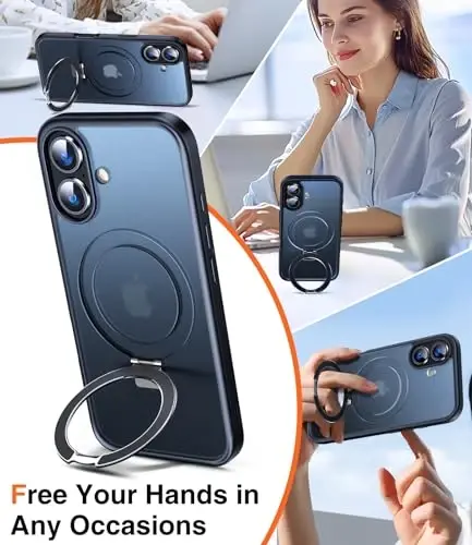 Chicfun 3'ü 1 arada [Manyetik+Ayaklık+Halka Tutucu] iPhone 16 Plus Kılıfı Stand Halka Tutuculu, MagSafe Uyumlu, Askeri Darbeye Dayanıklı Ayaklıklı Telefon Kılıfı iPhone 16 Plus Kapak Siyah - CHICFUN (1)