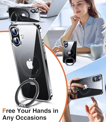 Chicfun 3-in-1 [Magnetic+Kickstand+Ring Holder] for iPhone 16 Plus Case with Stand Ring Holder， Compatible with MagSafe, Military Shockproof Kickstand Phone Case iPhone 16 Plus Cover Clear - CHICFUN (1)