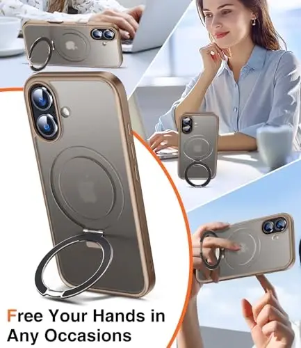Chicfun 3-in-1 [Magnetic+Kickstand+Ring Holder] for iPhone 16 Plus Case with Stand Ring Holder,Compatible with MagSafe, Military Shockproof Kickstand Case iPhone 16 Plus Desert Titanium - 2