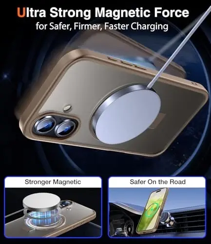 Chicfun 3-in-1 [Magnetic+Kickstand+Ring Holder] for iPhone 16 Plus Case with Stand Ring Holder,Compatible with MagSafe, Military Shockproof Kickstand Case iPhone 16 Plus Desert Titanium - 4