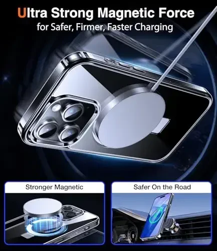 Chicfun 3-in-1 [Magnetic+Kickstand+Ring Holder] for iPhone 16 Pro Case with Stand Ring Holder， Compatible with MagSafe, Military Shockproof Kickstand Phone Case iPhone 16 Pro Cover Clear - 5