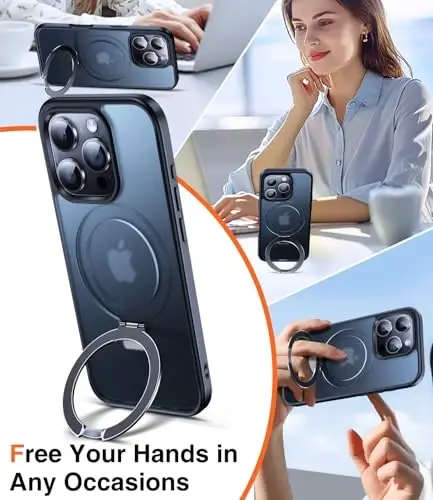 Chicfun 3-in-1 [Magnetic+Kickstand+Ring Holder] for iPhone 16 Pro Case with Stand Ring Holder， Compatible with MagSafe, Military Shockproof Kickstand Phone Case iPhone 16 Pro Cover Black - CHICFUN (1)