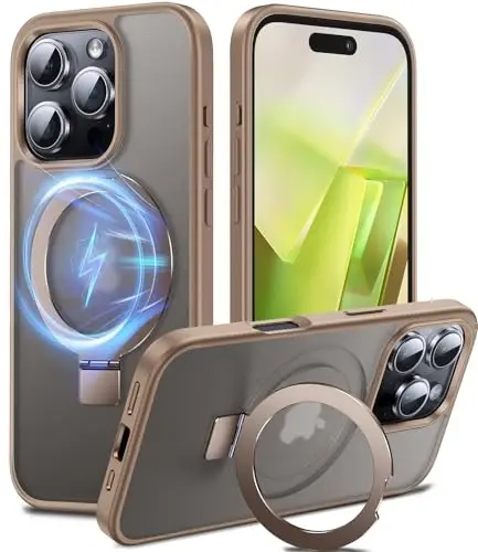 Chicfun 3-in-1 [Magnetic+Kickstand+Ring Holder] for iPhone 16 Pro Case with Stand Ring Holder,Compatible with MagSafe, Military Shockproof Kickstand Case iPhone 16 Pro Desert Titanium 