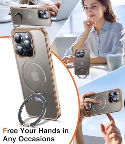 Chicfun 3-in-1 [Magnetic+Kickstand+Ring Holder] for iPhone 16 Pro Case with Stand Ring Holder,Compatible with MagSafe, Military Shockproof Kickstand Case iPhone 16 Pro Desert Titanium - CHICFUN (1)