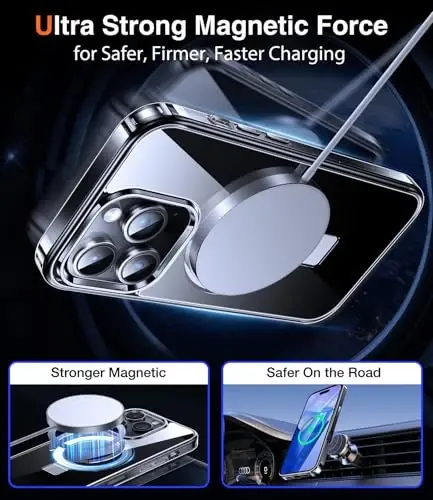 Chicfun 3-in-1 [Magnetic+Kickstand+Ring Holder] for iPhone 16 Pro Max Case Stand Ring Holder Compatible with MagSafe, Military Shockproof iPhone 16 Pro Max Phone Case Kickstand Cover Clear - 5