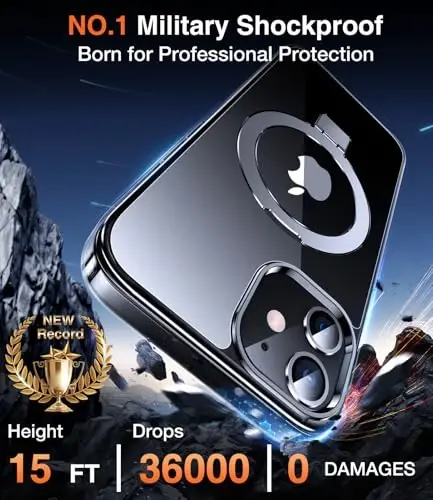 Chicfun 3-in-1 [Magnetic+Kickstand+Ring Holder] for iPhone 12/12 Pro Case Stand Ring Holder Compatible with MagSafe, Military Shockproof Protective iPhone 12/12 Pro Phone Case Kickstand Cover Clear - 5