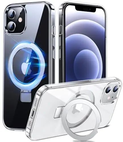 Chicfun 3-in-1 [Magnetic+Kickstand+Ring Holder] for iPhone 12/12 Pro Case Stand Ring Holder Compatible with MagSafe, Military Shockproof Protective iPhone 12/12 Pro Phone Case Kickstand Cover Clear - 1