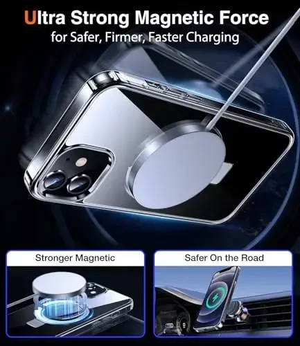 Chicfun 3-in-1 [Magnetic+Kickstand+Ring Holder] for iPhone 12/12 Pro Case Stand Ring Holder Compatible with MagSafe, Military Shockproof Protective iPhone 12/12 Pro Phone Case Kickstand Cover Clear - 4