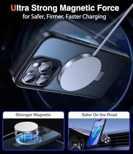 Chicfun 3-in-1 [Magnetic+Kickstand+Ring Holder] for iPhone 16 Pro Case with Stand Ring Holder， Compatible with MagSafe, Military Shockproof Kickstand Phone Case iPhone 16 Pro Cover Black - 5
