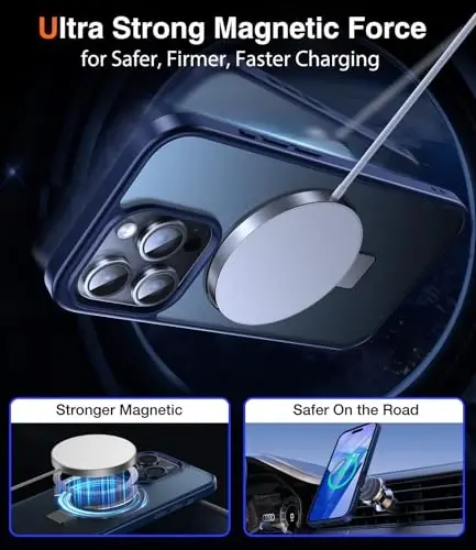 Chicfun 3-in-1 [Magnetic+Kickstand+Ring Holder] for iPhone 16 Pro Case with Stand Ring Holder， Compatible with MagSafe, Military Shockproof Kickstand Phone Case iPhone 16 Pro Cover Blue - 5