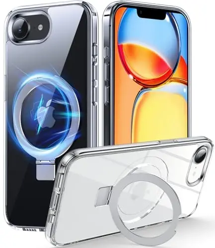 Chicfun 3-in-1 [Magnetic+Kickstand+Ring Holder] for iPhone 16e Case 2025 Stand Ring Holder Compatible with MagSafe, Military Shockproof Protective iPhone 16e Phone Case Kickstand Cover Clear - 1