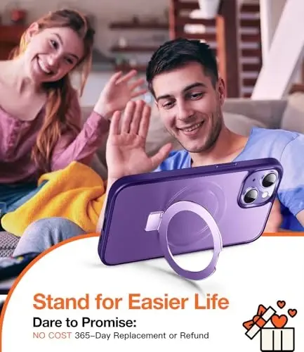 Chicfun 3-in-1 [Magnetic+Kickstand+Ring Holder] for iPhone 15 Plus Case with Stand Ring Holder， Compatible with MagSafe, Military Shockproof Kickstand Phone Case iPhone 15 Plus Cover Purple - 7