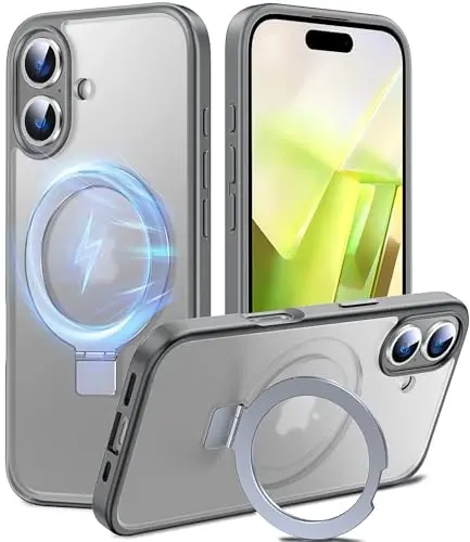 Chicfun 3'ü 1 arada [Manyetik+Destek Çubuğu+Halka Tutucu] iPhone 16 Plus Kılıfı Standlı Halka Tutuculu, MagSafe ile Uyumlu, Askeri Darbeye Dayanıklı Destek Çubuklu Telefon Kılıfı iPhone 16 Plus Kapak Siyah 