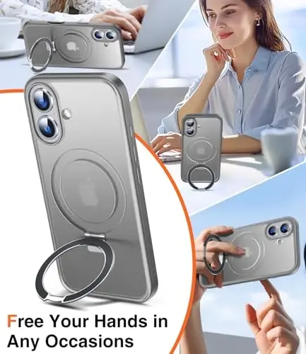 Chicfun 3'ü 1 arada [Manyetik+Destek Çubuğu+Halka Tutucu] iPhone 16 Plus Kılıfı Standlı Halka Tutuculu, MagSafe ile Uyumlu, Askeri Darbeye Dayanıklı Destek Çubuklu Telefon Kılıfı iPhone 16 Plus Kapak Siyah - CHICFUN (1)