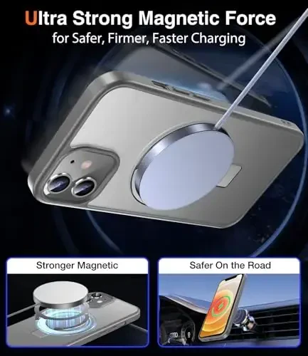 Chicfun 3-in-1 [Magnetic+Kickstand+Ring Holder] for iPhone 12/12 Pro Case Stand Ring Holder Compatible with MagSafe, Military Shockproof Protective iPhone 12/12 Pro Phone Case Kickstand Cover Grey - 4