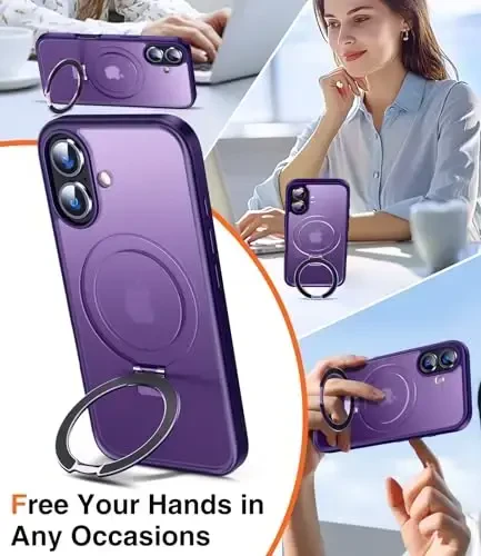 Chicfun 3-in-1 [Magnetic+Kickstand+Ring Holder] for iPhone 16 Case with Stand Ring Holder， Compatible with MagSafe, Military Shockproof Protective Kickstand Phone Case iPhone 16 Cover Purple - CHICFUN (1)