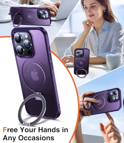 Chicfun 3-in-1 [Magnetic+Kickstand+Ring Holder] for iPhone 16 Pro Max Case Stand Ring Holder Compatible with MagSafe, Military Shockproof iPhone 16 Pro Max Phone Case Kickstand Cover Purple - 2