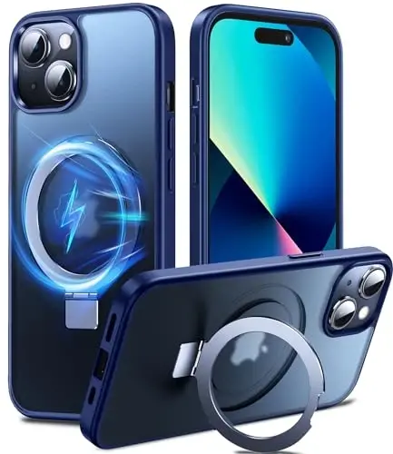 Chicfun 3ü 1 arada [Meynetik+Destek Çubuğu+Halka Tutucu] iPhone 14 Plus Kılıf, Standlı Halka Tutuculu, MagSafe Uyumlu, Askeri Sınıf Darbeye Dayanıklı Destek Çubuklu Telefon Kılıfı iPhone 14 Plus Kapak Mavi 