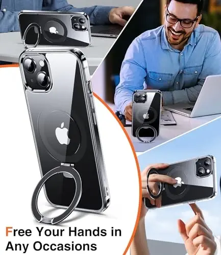 Chicfun 3-in-1 [Magnetic+Kickstand+Ring Holder] for iPhone 14 Plus Case with Stand Ring Holder， Compatible with MagSafe, Military Shockproof Kickstand Phone Case iPhone 14 Plus Cover Clear - CHICFUN (1)