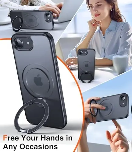 Chicfun 3ü 1 Arada [Mıknatıslı+Destek Çubuğu+Halka Tutucu] iPhone 17e Kılıf ve Standlı iPhone 16e Kılıf MagSafe Uyumlu, Askeri Düzeyde Darbeye Dayanıklı Koruyucu iPhone 17e Telefon Kılıfı Destek Çubuğu Kapağı Siyah - 2