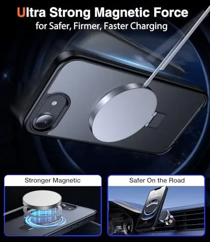 Chicfun 3ü 1 Arada [Mıknatıslı+Destek Çubuğu+Halka Tutucu] iPhone 17e Kılıf ve Standlı iPhone 16e Kılıf MagSafe Uyumlu, Askeri Düzeyde Darbeye Dayanıklı Koruyucu iPhone 17e Telefon Kılıfı Destek Çubuğu Kapağı Siyah - 5