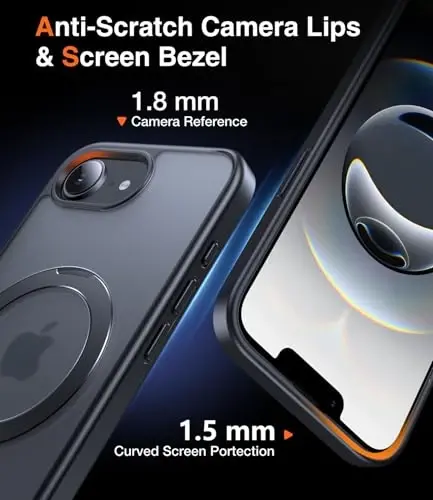 Chicfun 3ü 1 Arada [Mıknatıslı+Destek Çubuğu+Halka Tutucu] iPhone 17e Kılıf ve Standlı iPhone 16e Kılıf MagSafe Uyumlu, Askeri Düzeyde Darbeye Dayanıklı Koruyucu iPhone 17e Telefon Kılıfı Destek Çubuğu Kapağı Siyah - 6