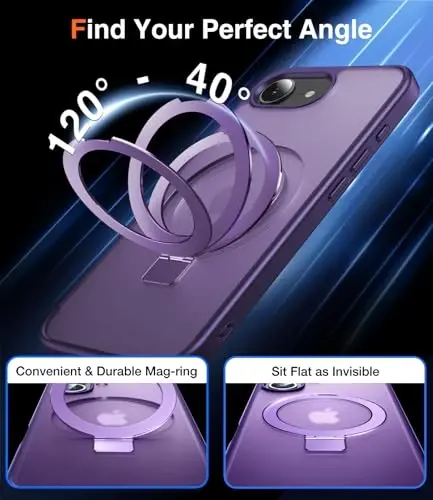 Chicfun 3-in-1 [Magnetic+Kickstand+Ring Holder] for iPhone 17e Case & iPhone 16e case with Stand Compatible with MagSafe, Military Shockproof Protective iPhone 17e Phone Case Kickstand Cover Purple - 5