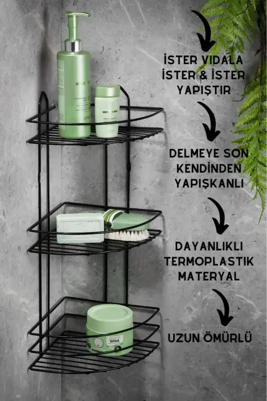 Chidamli zanglamaydigan yopishqoqli hammom burchagi tokchasi - 2