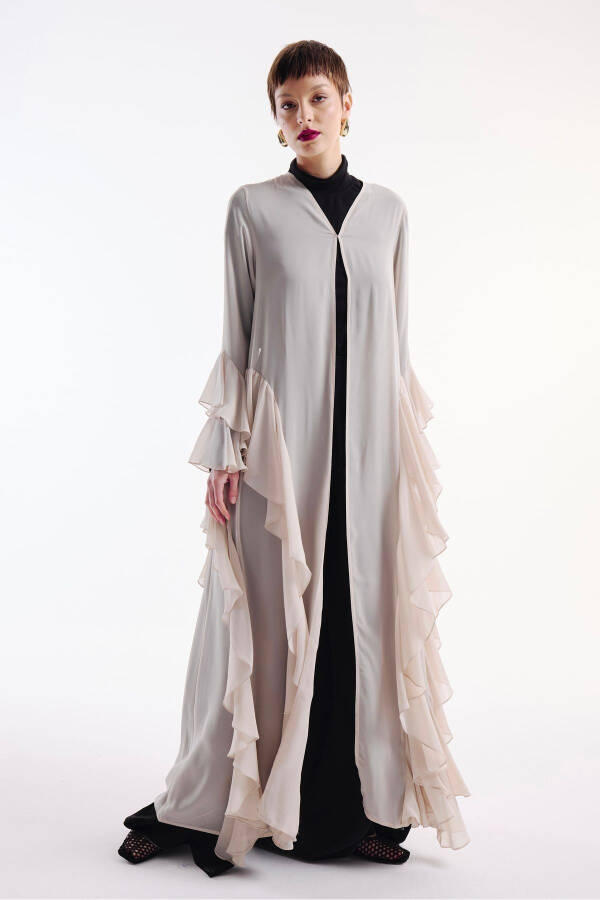 Chiffon Abaya with Ruffles Nude + Shawl - 1