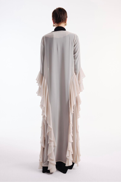 Chiffon Abaya with Ruffles Nude + Shawl - 6