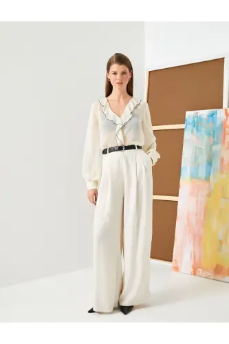 Chiffon Blouse Ruffled V Neck Balloon Sleeve - KOTON (1)