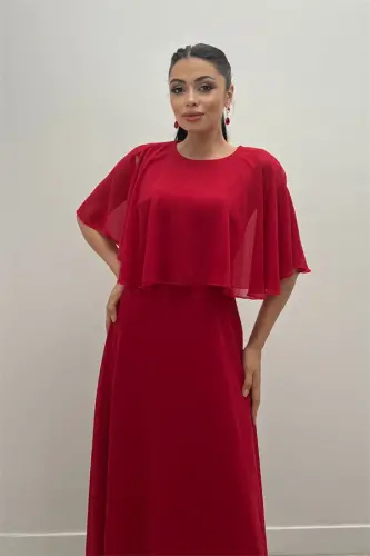 Chiffon Bolero Detailed Dress - RED - 3